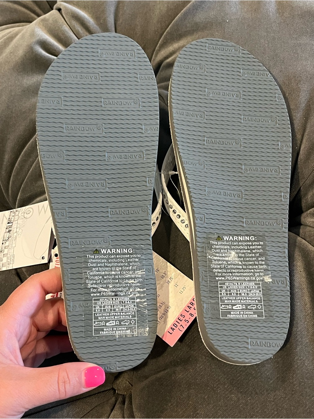Rainbow Sandals White Crystal Collection Flip Flops Large 7.5-8.5 New - Picture 5 of 10